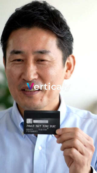 カードを出す男性、笑顔