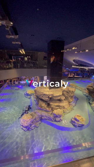 水族館、巨大岩礁と魚たち