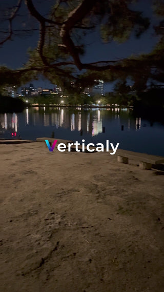 夜の公園、水面に映る光