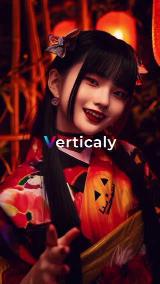 ハロウィン仮装の女性、笑顔で