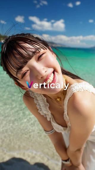 ビーチで微笑む女性