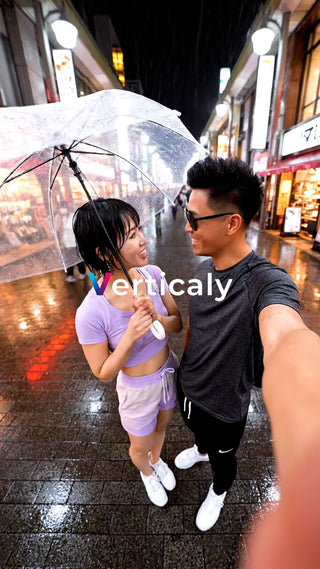 雨の日の二人、笑顔が素敵