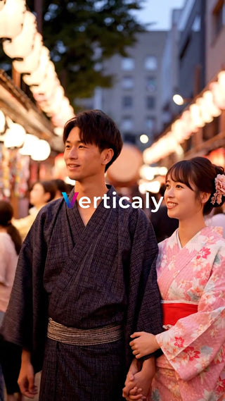 浴衣姿の二人、夏祭り散策