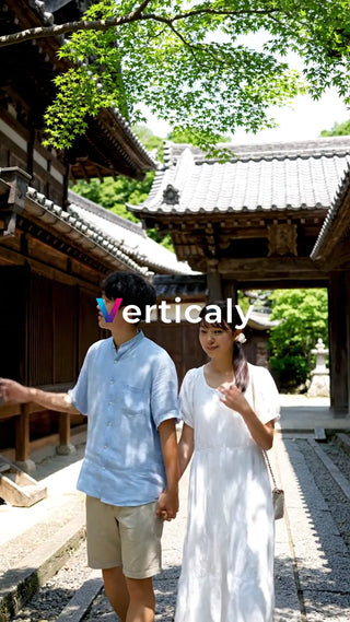 手をつなぎ散策、古都の二人