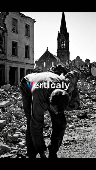 廃墟で佇む人、絶望と希望