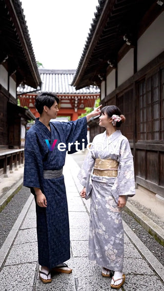 浴衣姿の二人、路地裏デート