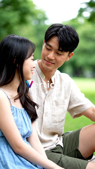 公園デート、見つめ合う二人