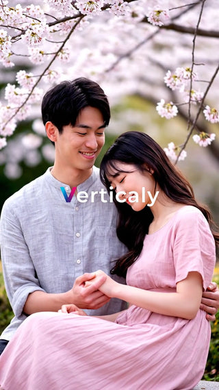 桜並木、寄り添う二人