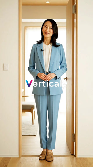 爽やかな水色スーツ姿