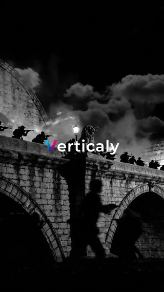 橋の上、銃を構える人々