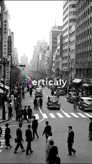 昭和の街並み、人々が行き交う