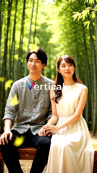 竹林を散歩する二人