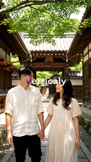 手をつなぐ二人、古都散策