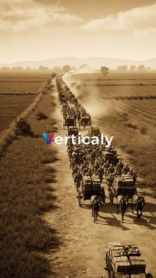 行軍、土埃舞う道