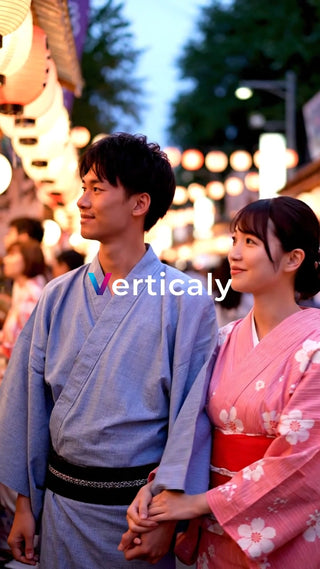 浴衣姿の二人、夏祭り