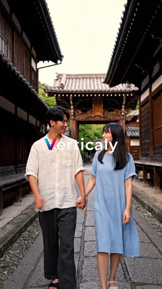 手をつなぐ二人、古都散歩