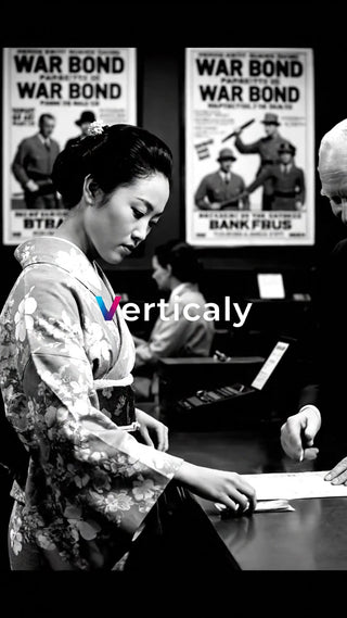 和装の女性、書類に目を通す