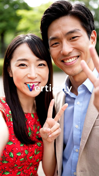 ピースサインの笑顔