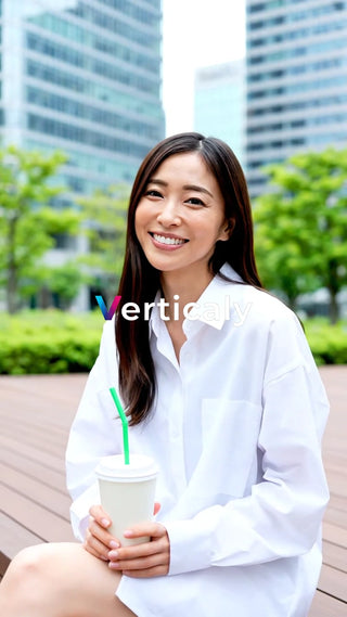 都会のカフェ、笑顔の女性