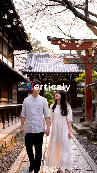 桜並木を歩く二人