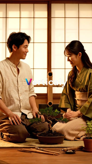 盆栽と微笑む二人