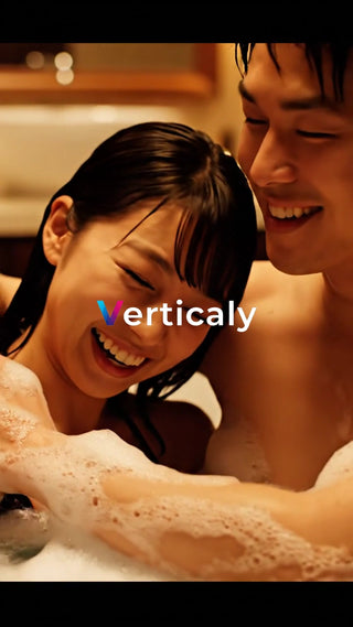 バスタブ、笑顔の二人