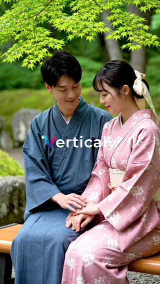 浴衣姿の二人、公園デート