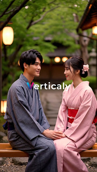 浴衣姿の二人、寄り添い語らう