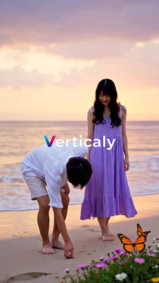 海辺で語らう二人、夕暮れ時