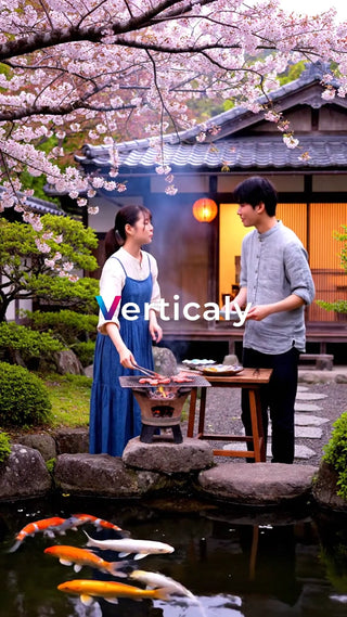 春の庭でBBQを楽しむ