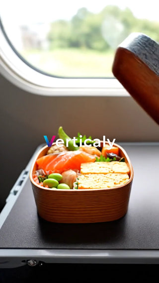 彩り豊かな弁当、車内で