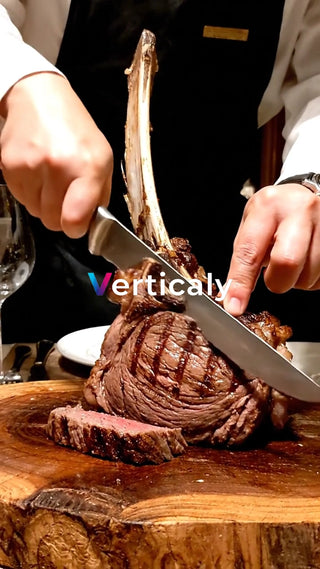 豪快に肉を切る