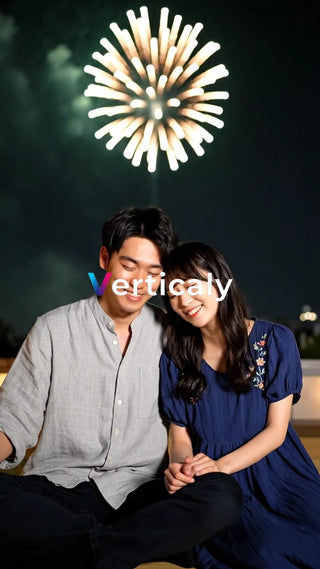 花火を眺める二人、夏の夜