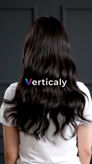 黒髪の女性、髪をかき上げる