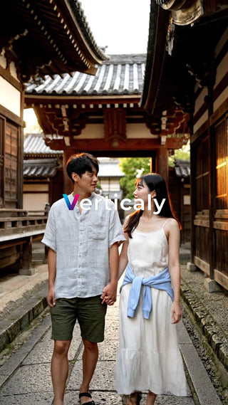 手をつなぐ二人、古都散歩