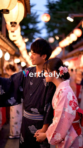 浴衣姿の二人、夏祭り