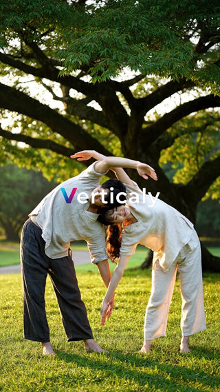 公園でストレッチ、爽やかな午後