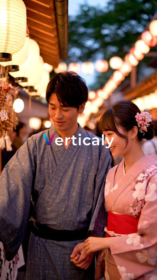 浴衣姿の二人、夏祭り散策