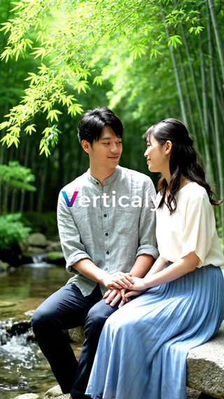 竹林を散歩する二人