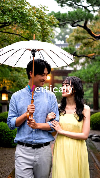 雨の中、寄り添う二人