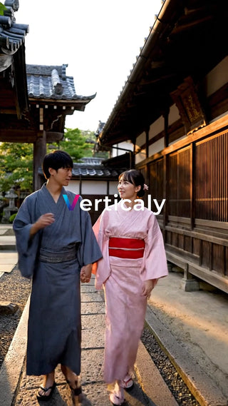 浴衣姿の二人、散策デート