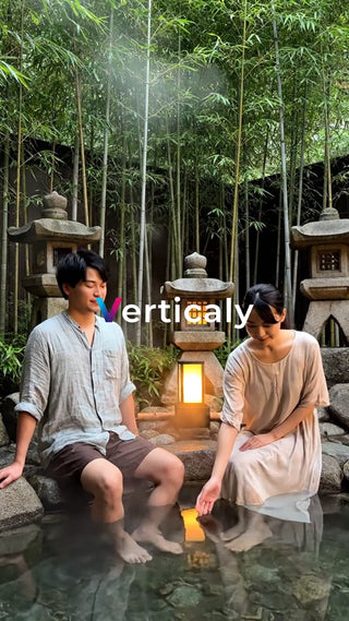 温泉でくつろぐ二人、足湯