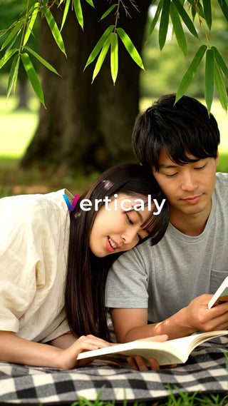 公園で寄り添う二人、読書