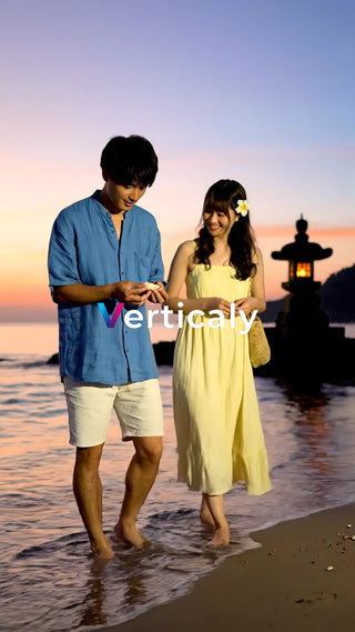 海辺を歩く、夕暮れ時の二人