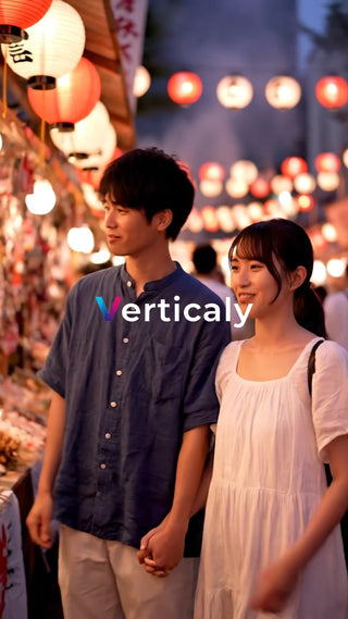 夏祭りデート、提灯の光