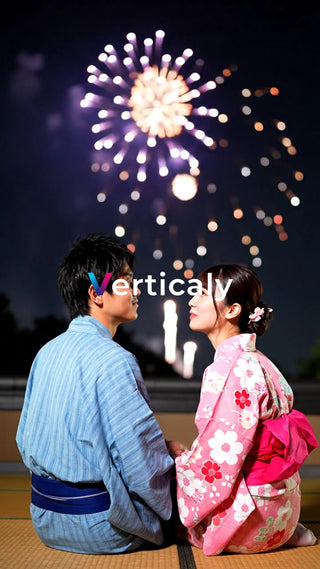 夏の夜空、浴衣姿の二人