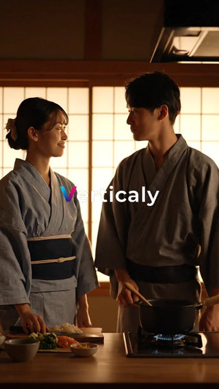 浴衣姿の二人、夕食準備