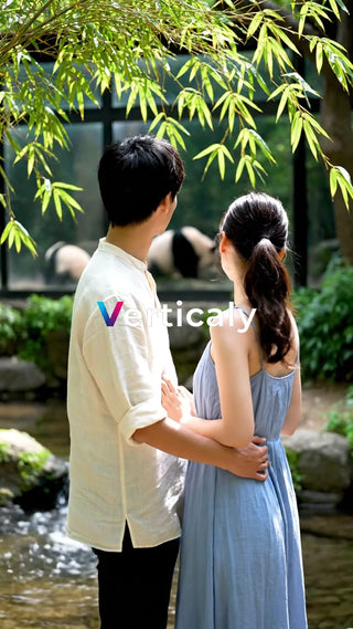 パンダと寄り添う二人