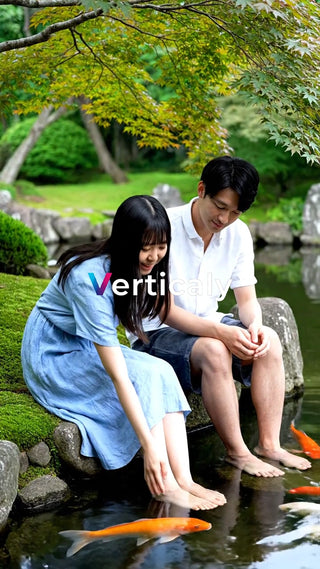 公園デート、水面に映る鯉