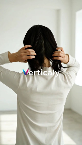 髪を触る女性、後ろ姿